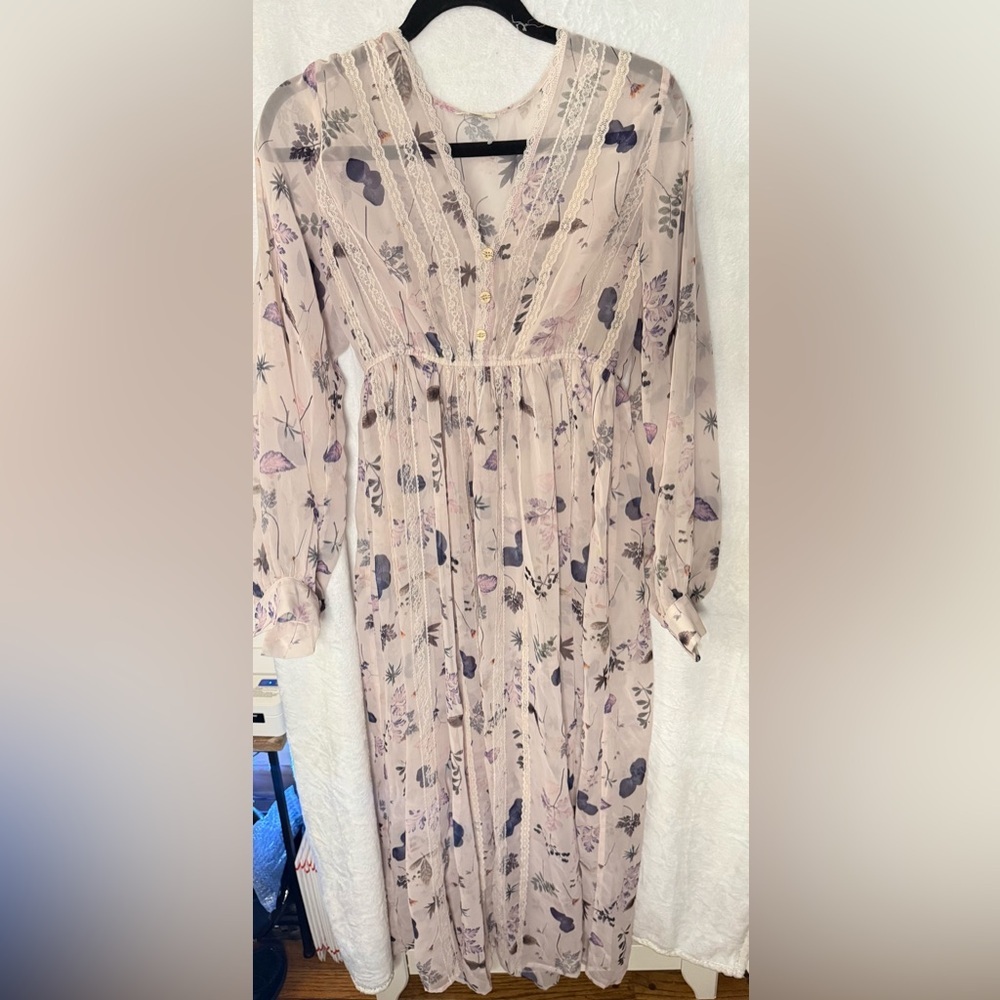 POL Floral Long Sleeve Chiffon Dress in Pink/Purple